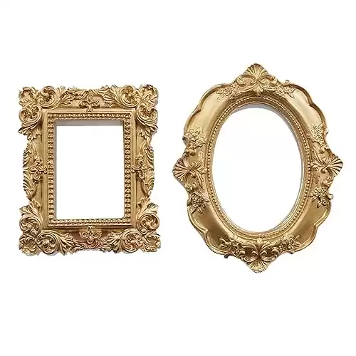 2 Pcs Mini Gold Picture Frames, Tiny Vintage Picture Frames Antique Small Photo Frame for Home Hotel Decor Table Top Jewelry Display Shooting Photo Props (Gold)