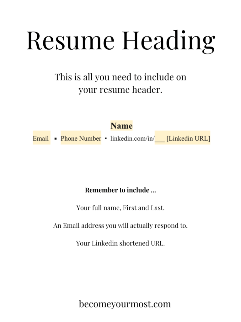 College Resume Contact Information - Heading