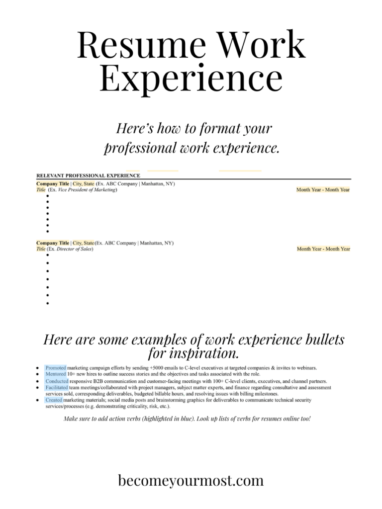 College Resume Work Experience