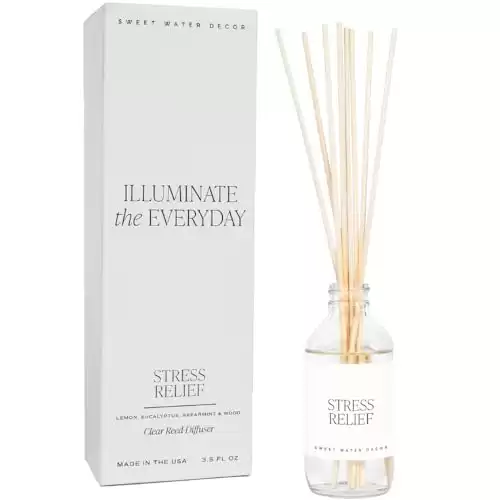 Sweet Water Decor Stress Relief Reed Diffuser Set - Eucalyptus, Spearmint, Citrus, Sage Scented Diffusers - Scent Diffusers for Home, Long Lasting Fragrance, Made in the USA