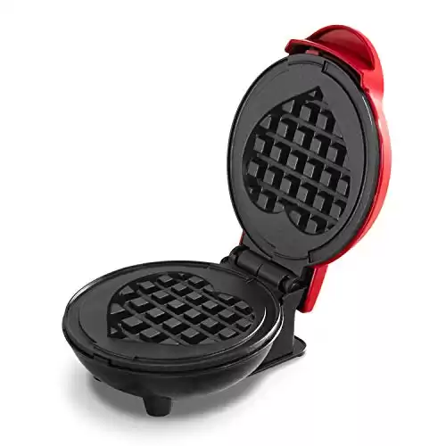 DASH Mini Waffle Maker Machine for Individuals, Paninis, Hash Browns, & Other On the Go Breakfast, Lunch, or Snacks, with Easy to Clean, Non-Stick Sides, Red Heart 4 Inch