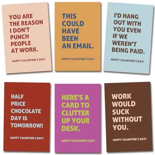 Obbyidk Funny Valentine's Day Card Set for Coworkers, Humorous Valentines Cards for Colleagues Boss Employees, 4 x 6 In(6 Designs, 24 Cards with Envelopes)