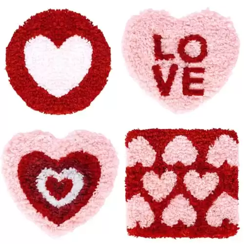 Whaline 4Pcs Valentine's Day Tufted Coasters Love Heart Drink Coasters Red Pink Valentine Cup Mat Pad for Drinks Car Desk Coffee Table Gift Kitchen Home Accessories