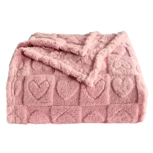 GIOKARNNA Heart Checkered Throw Blankets, for Love Mother Friends Pets,280 GSM Super Soft Warm Lightweight Fluffy Bed Blanket for Women Anniversaries(Pink,50"x60")