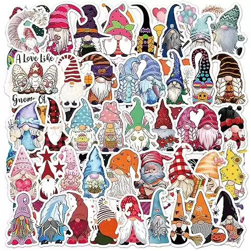 120PCS Gnome Stickers Bulk, Halloween Thanksgiving Christmas Valentine's Day and Birthday Party Favor Stickers for Kids, Vinyl Waterproof Stickers for Water Bottles, Skateboards, Stationery, Gree...